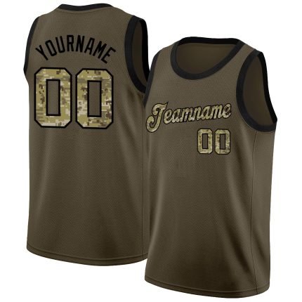 Personalized Olive Camo-Black Round Neck Rib-Knit Salute To Service Basketball Jersey Team Custom Name and Number