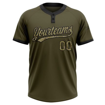 Personalized Olive Camo-Black Salute To Service Two-Button Unisex Softball Jersey Team Custom Name and Number