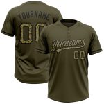 Personalized Olive Camo-Black Salute To Service Two-Button Unisex Softball Jersey