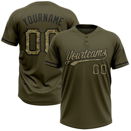 Personalized Olive Camo-Black Salute To Service Two-Button Unisex Softball Jersey