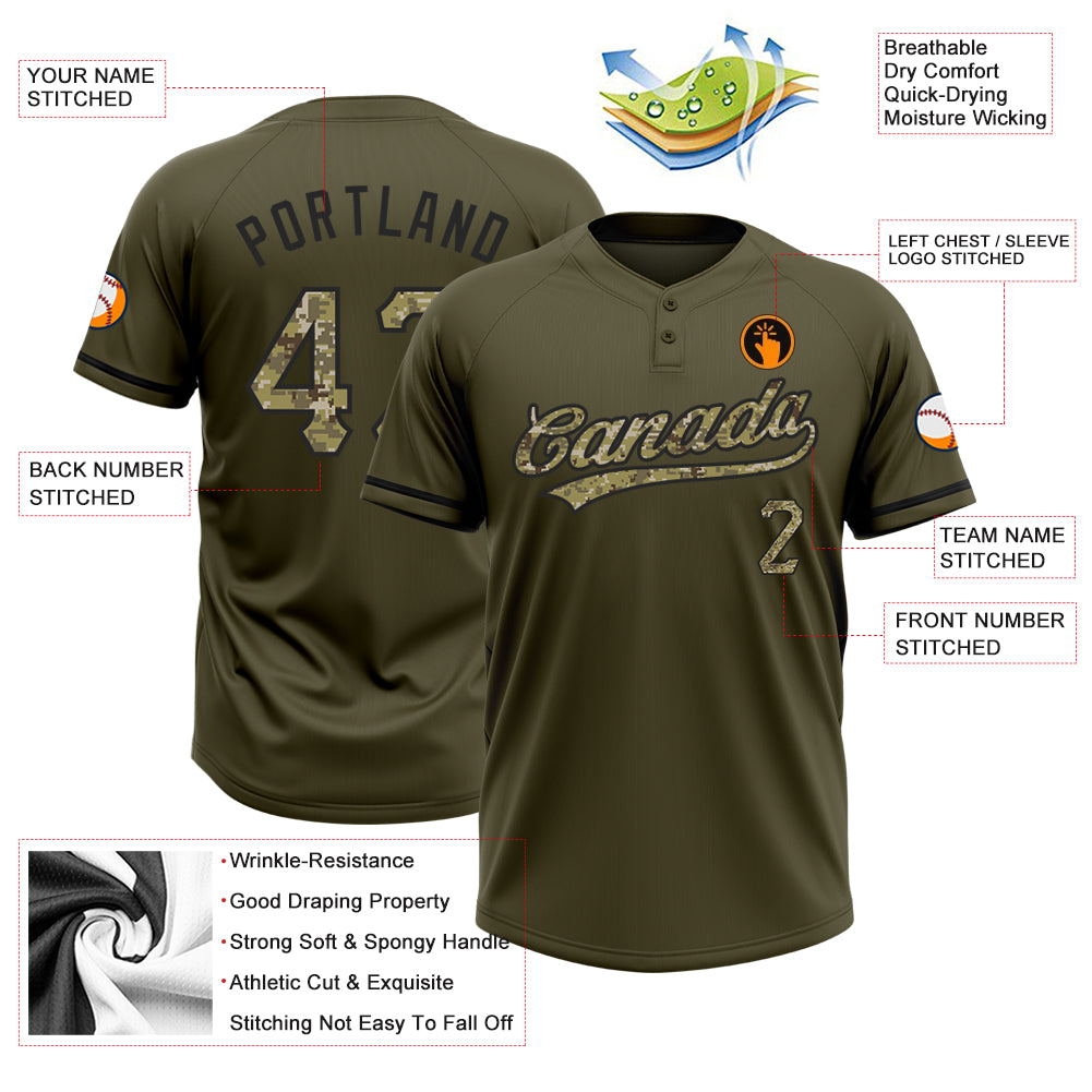 Personalized Olive Camo-Black Salute To Service Two-Button Unisex Softball Jersey Personalized Olive Camo-Black Salute To Service Two-Button Unisex Softball Jersey - Image 3