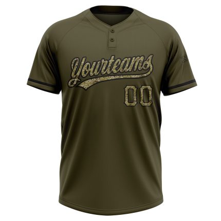 Personalized Olive Camo-Black Salute To Service Two-Button Unisex Softball Jersey
