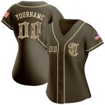 Personalized Olive Camo-City Cream Authentic American Flag Fashion Salute To Service Baseball Jersey