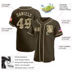 Personalized Olive Camo-City Cream Authentic American Flag Fashion Salute To Service Baseball Jersey