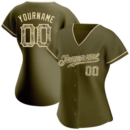 Personalized Olive Camo-City Cream Authentic Salute To Service Baseball Jersey Team Custom Name and Number