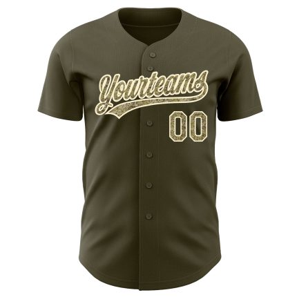 Personalized Olive Camo-Cream Authentic Salute To Service Baseball Jersey Team Custom Name and Number