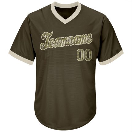 Personalized Olive Camo-Cream Authentic Throwback Rib-Knit Salute To Service Baseball Jersey Shirt Team Custom Name and Number