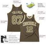 Personalized Olive Camo-Cream Authentic Throwback Salute To Service Basketball Jersey