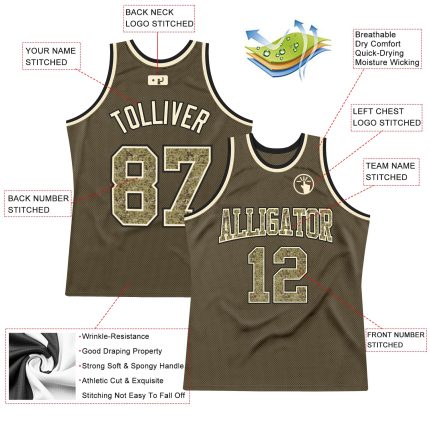 Personalized Olive Camo-Cream Authentic Throwback Salute To Service Basketball Jersey Team Custom Name and Number