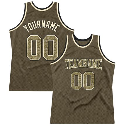 Personalized Olive Camo-Cream Authentic Throwback Salute To Service Basketball Jersey Team Custom Name and Number