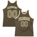 Personalized Olive Camo-Cream Authentic Throwback Salute To Service Basketball Jersey