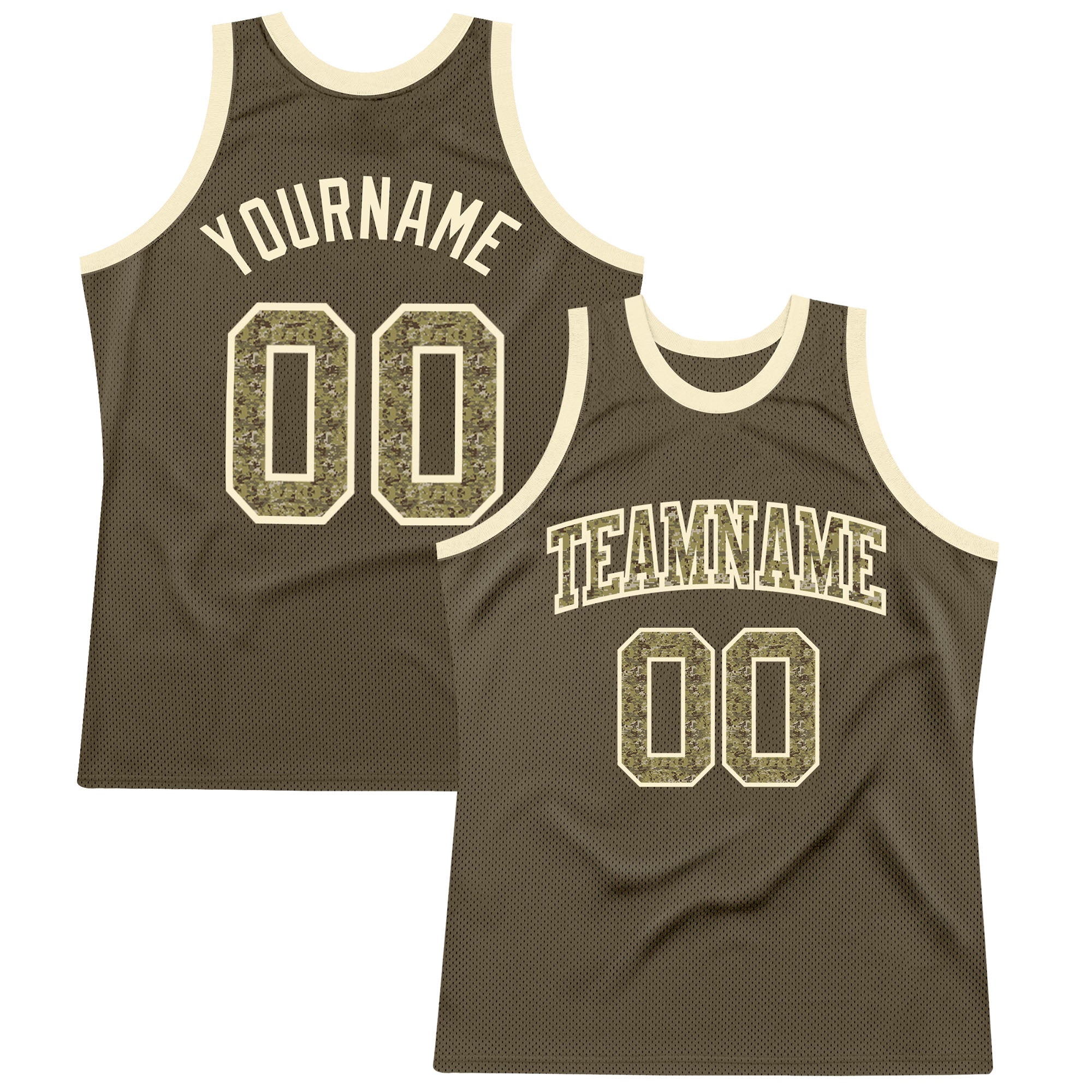 Personalized Olive Camo-Cream Authentic Throwback Salute To Service Basketball Jersey