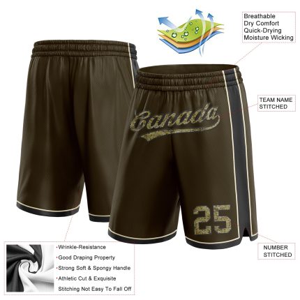 Personalized Olive Camo Cream-Black Authentic Salute To Service Basketball Shorts Team Custom Name and Number
