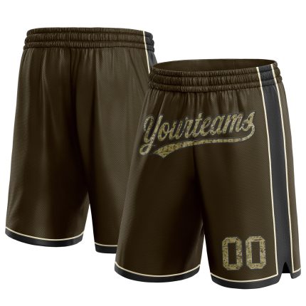 Personalized Olive Camo Cream-Black Authentic Salute To Service Basketball Shorts Team Custom Name and Number