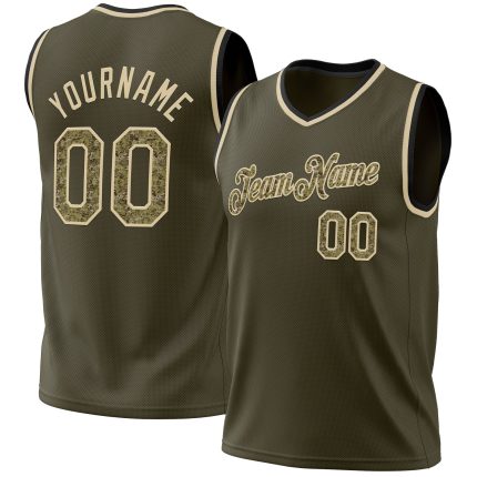 Personalized Olive Camo Cream-Black Authentic Throwback Salute To Service Basketball Jersey Team Custom Name and Number