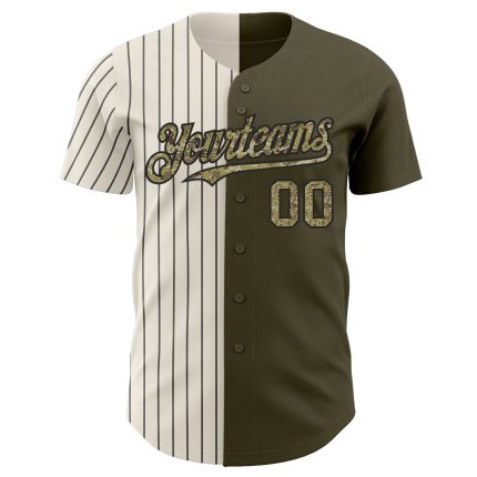 Personalized Olive Camo Cream-Black Pinstripe Authentic Split Fashion Salute To Service Baseball Jersey Team Custom Name and Number