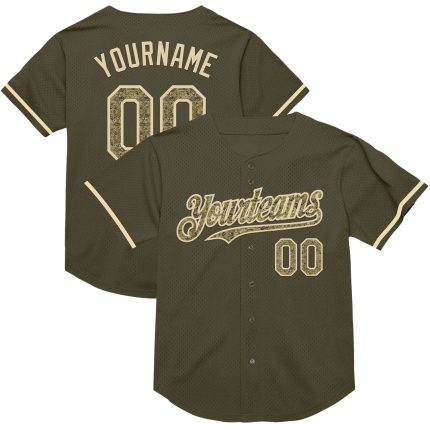 Personalized Olive Camo-Cream Mesh Authentic Throwback Salute To Service Baseball Jersey Team Custom Name and Number