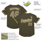 Personalized Olive Camo-Cream Mesh Authentic Throwback Salute To Service Baseball Jersey Team Custom Name and Number