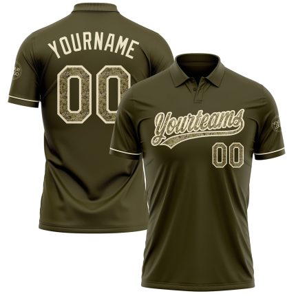 Personalized Olive Camo-Cream Performance Vapor Salute To Service Golf Polo Shirt Team Custom Name and Number