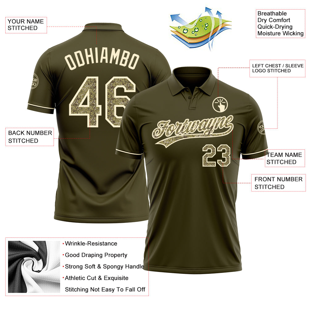 Personalized Olive Camo-Cream Performance Vapor Salute To Service Golf Polo Shirt Team Custom Name and Number Personalized Olive Camo-Cream Performance Vapor Salute To Service Golf Polo Shirt Team Custom Name and Number - Image 3