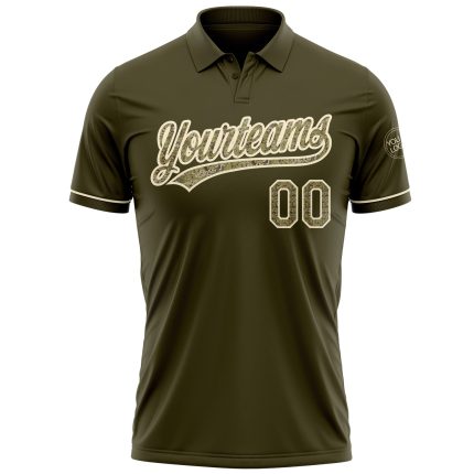 Personalized Olive Camo-Cream Performance Vapor Salute To Service Golf Polo Shirt Team Custom Name and Number