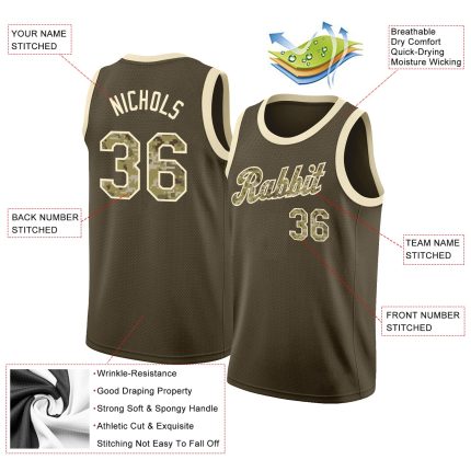 Personalized Olive Camo-Cream Round Neck Rib-Knit Salute To Service Basketball Jersey Team Custom Name and Number