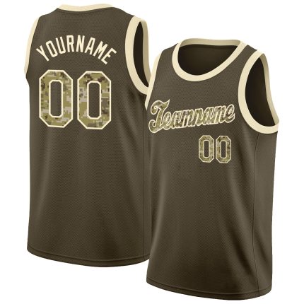 Personalized Olive Camo-Cream Round Neck Rib-Knit Salute To Service Basketball Jersey Team Custom Name and Number