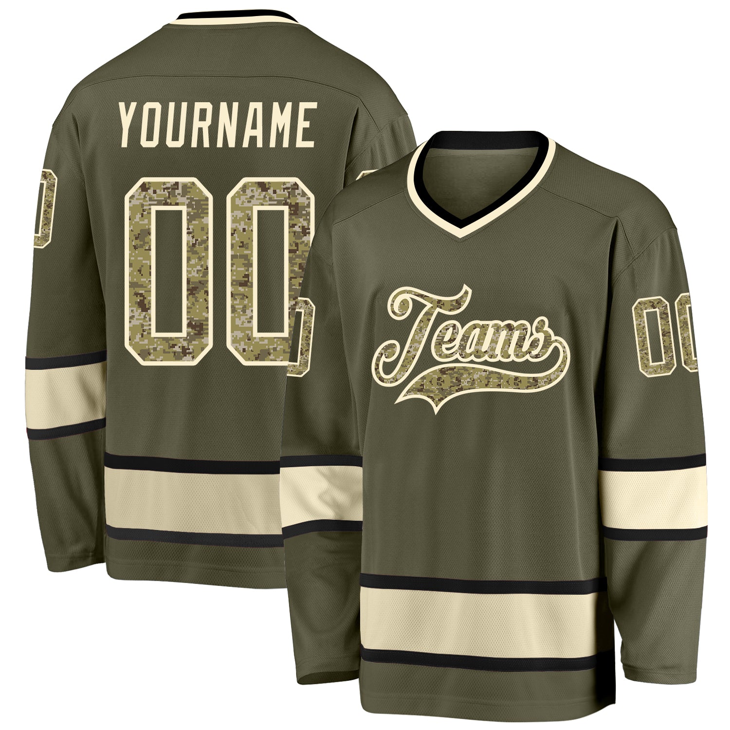 Personalized Olive Camo-Cream Salute To Service Hockey Jersey Team Custom Name and Number