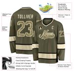 Personalized Olive Camo-Cream Salute To Service Hockey Jersey Team Custom Name and Number
