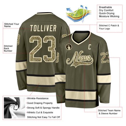 Personalized Olive Camo-Cream Salute To Service Hockey Jersey Team Custom Name and Number