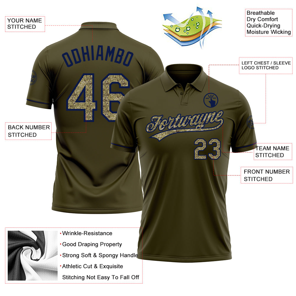 Personalized Olive Camo-Navy Performance Vapor Salute To Service Golf Polo Shirt Team Custom Name and Number Personalized Olive Camo-Navy Performance Vapor Salute To Service Golf Polo Shirt Team Custom Name and Number - Image 3