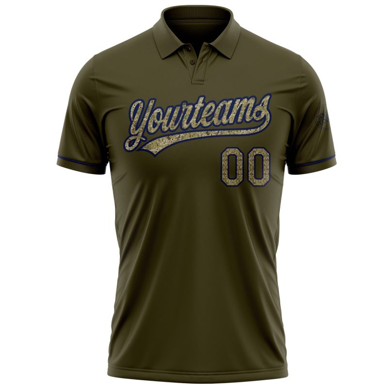 Personalized Olive Camo-Navy Performance Vapor Salute To Service Golf Polo Shirt Team Custom Name and Number