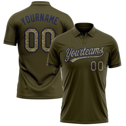 Personalized Olive Camo-Navy Performance Vapor Salute To Service Golf Polo Shirt Team Custom Name and Number