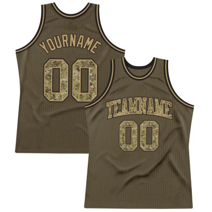 Personalized Olive Camo-Old Gold Authentic Throwback Salute To Service Basketball Jersey Team Custom Name and Number