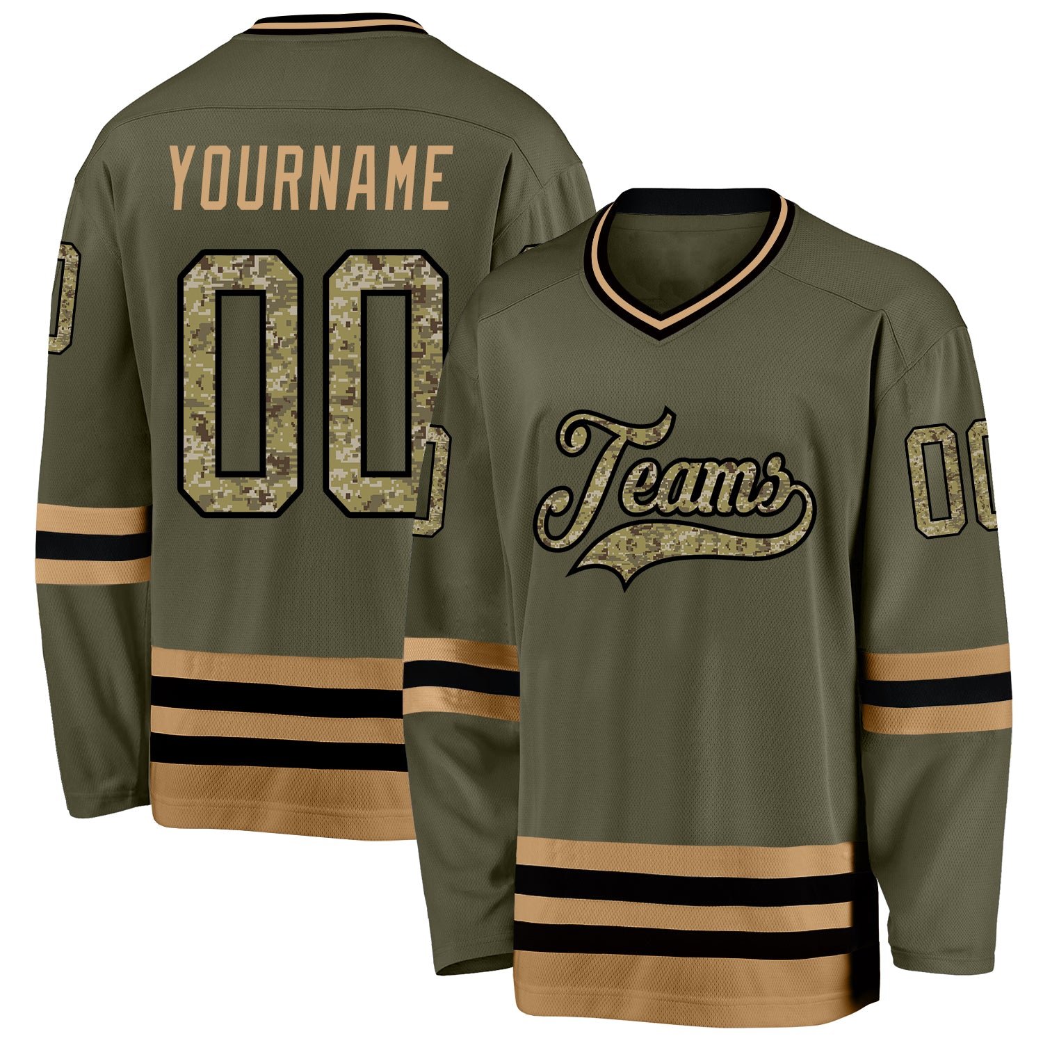 Personalized Olive Camo-Old Gold Salute To Service Hockey Jersey Team Custom Name and Number