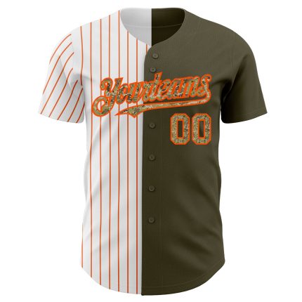 Personalized Olive Camo-Orange Pinstripe Authentic Split Fashion Salute To Service Baseball Jersey Team Custom Name and Number