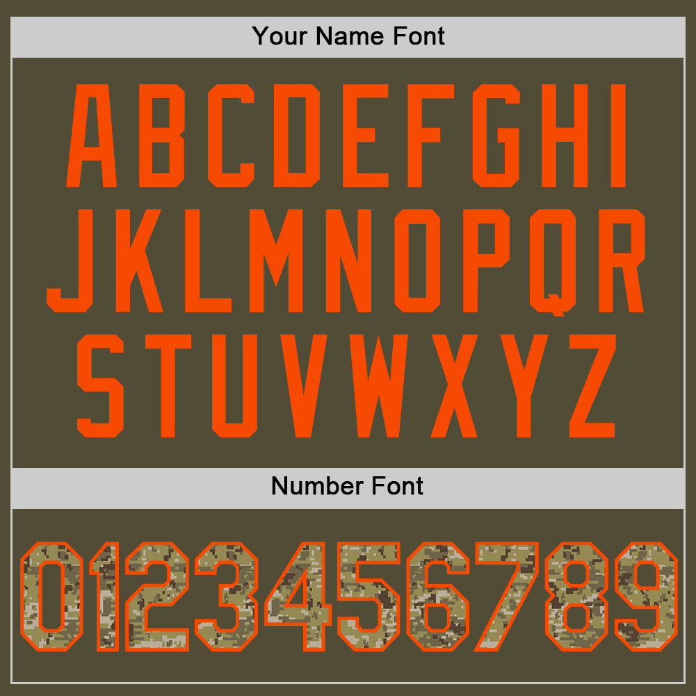 Personalized Olive Camo-Orange Salute To Service Two-Button Unisex Softball Jersey Team Custom Name and Number Personalized Olive Camo-Orange Salute To Service Two-Button Unisex Softball Jersey Team Custom Name and Number - Image 5