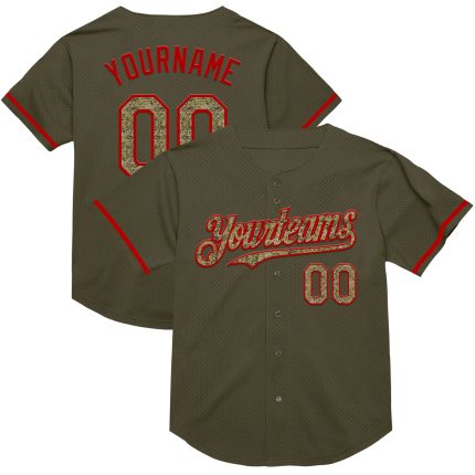 Personalized Olive Camo-Red Mesh Authentic Throwback Salute To Service Baseball Jersey Team Custom Name and Number