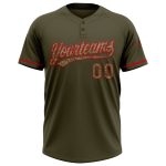 Personalized Olive Camo-Red Salute To Service Two-Button Unisex Softball Jersey Team Custom Name and Number