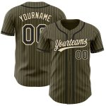 Personalized Olive City Cream Pinstripe Black Authentic Salute To Service Baseball Jersey Team Custom Name and Number