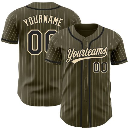 Personalized Olive City Cream Pinstripe Black Authentic Salute To Service Baseball Jersey Team Custom Name and Number