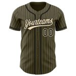 Personalized Olive City Cream Pinstripe Black Authentic Salute To Service Baseball Jersey Team Custom Name and Number