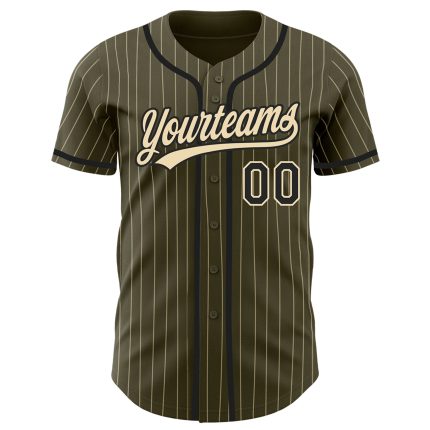 Personalized Olive City Cream Pinstripe Black Authentic Salute To Service Baseball Jersey Team Custom Name and Number