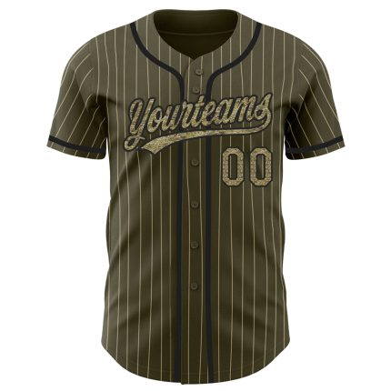 Personalized Olive City Cream Pinstripe Camo-Black Authentic Salute To Service Baseball Jersey Team Custom Name and Number