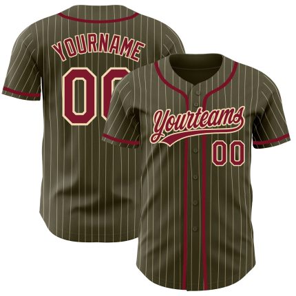 Personalized Olive City Cream Pinstripe Crimson Authentic Salute To Service Baseball Jersey Team Custom Name and Number