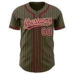 Personalized Olive City Cream Pinstripe Crimson Authentic Salute To Service Baseball Jersey Team Custom Name and Number