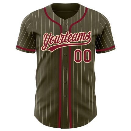 Personalized Olive City Cream Pinstripe Crimson Authentic Salute To Service Baseball Jersey Team Custom Name and Number