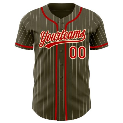Personalized Olive City Cream Pinstripe Red Authentic Salute To Service Baseball Jersey Team Custom Name and Number