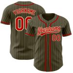 Personalized Olive City Cream Pinstripe Red Authentic Salute To Service Baseball Jersey Team Custom Name and Number