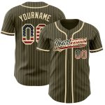 Personalized Olive City Cream Pinstripe Vintage USA Flag Authentic Salute To Service Baseball Jersey Team Custom Name and Number
